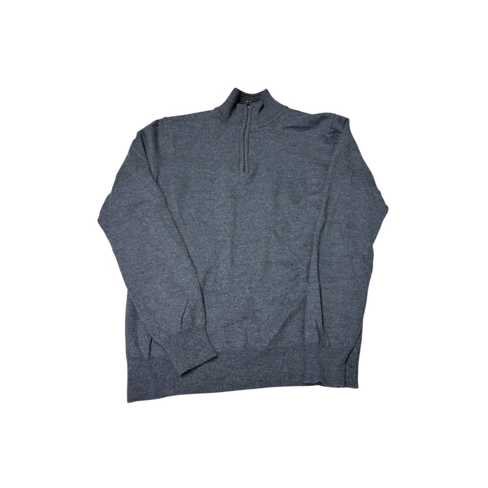 UNTUCKit Mens Large Gray 100% Merino Wool Quarter Zip Mock Neck Sweater